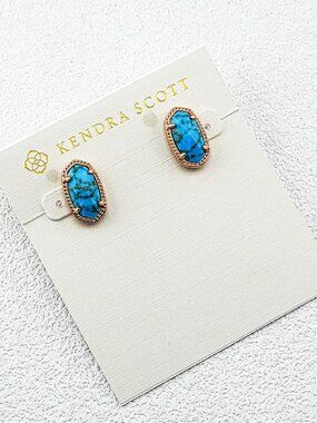 Kendra Scott Gold Veined Turquoise Stud Earrings